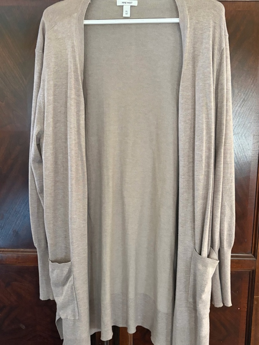 Nine West Taupe Open-Front Long Cardigan